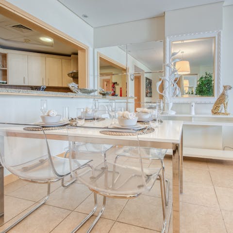 Enjoy home-cooked meals in the elegant mirrored dining room