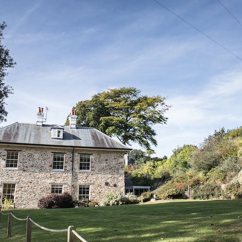 Explore the perfectly manicured on-site on a sunny day 