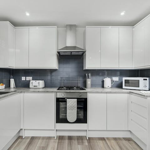 Cook up a roast in the well-equipped kitchen