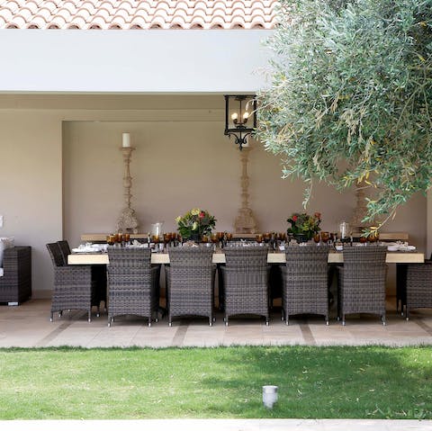 Host lavish lunches for the whole group at the alfresco dining table