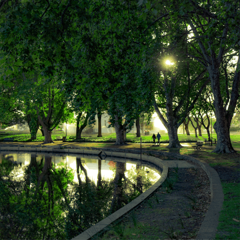 Enjoy an evening stroll through Hyde Park, not far on foot