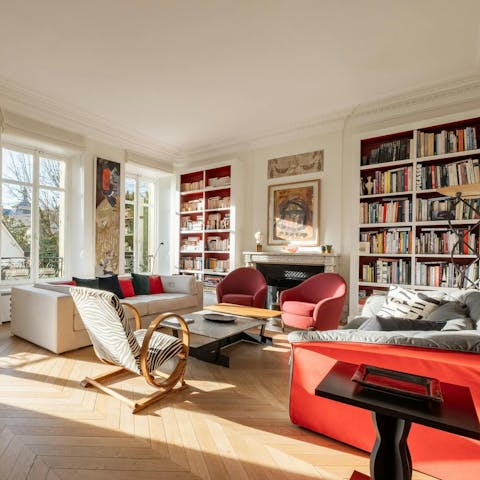 Curl up with a book from the host's personal library