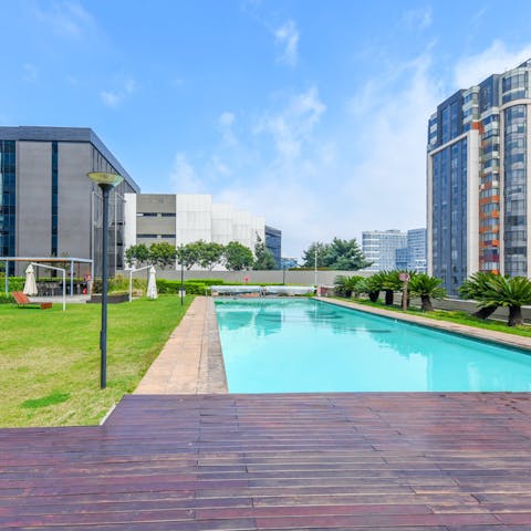 While away sunny hours taking dips in the communal pool