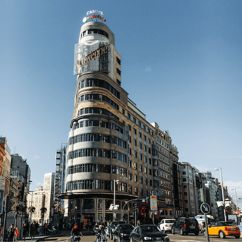 Stay just a seven-minute walk from Madrid's most famous street, Gran Vía