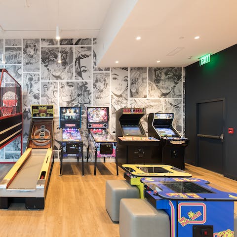 Become a pinball wizard in the shared game room, packed with favourites like Pacman and skeeball