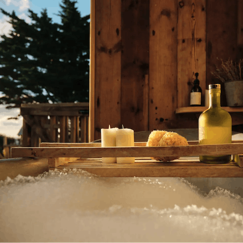 Treat yourself to an indulgent outdoor bath on the main bedroom's private terrace