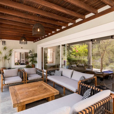 Dine alfresco in the shaded outdoor area