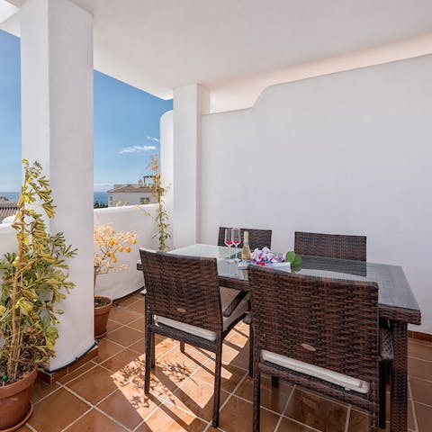 Enjoy views of the Mediterranean Sea from the private terrace
