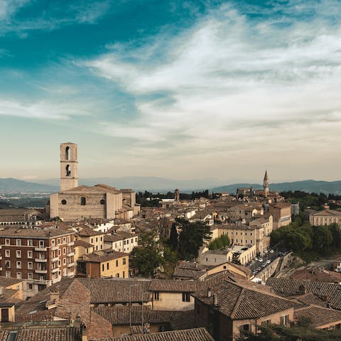 Travel to the city of Perugia, just a thirty–two–minute drive away