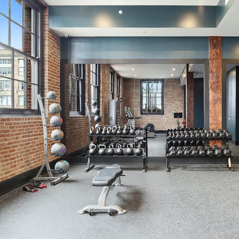 Fit in a workout with the on-site gym 
