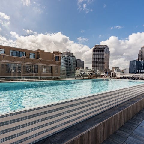 Add sunset laps to your daily routine at the rooftop pool