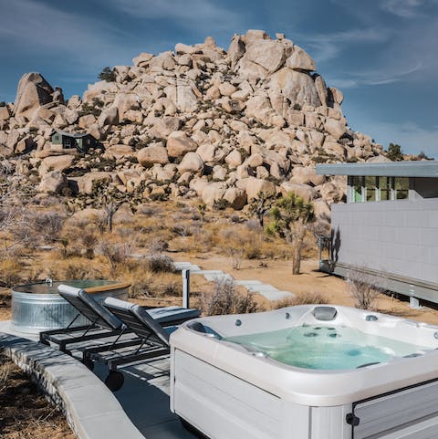 Soak your tired muscles in the hot tub or cool off in the plunge bath