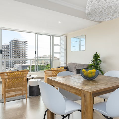 Dine or sit back, relax and enjoy the Green Point view from big picture windows