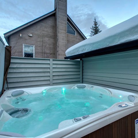 Relax weary muscles while soaking in the outdoor hot tub