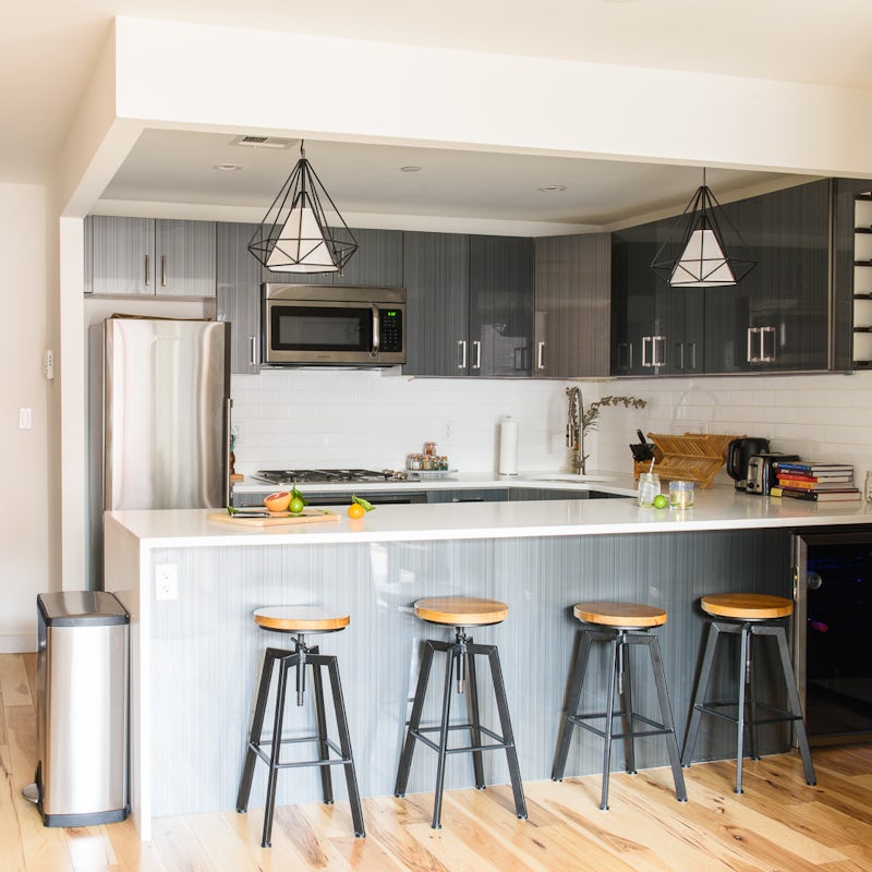 Sip your morning coffee at the stylish breakfast bar