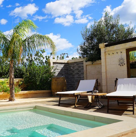Relax on a sun lounger or take a dip in your crystal-clear private pool
