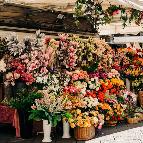 Soak up the colourful atmosphere of Columbia Road Flower Market, a twelve-minute walk away