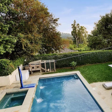 Choose between a dip in the waterfall-fed pool or a soak i the Jacuzzi