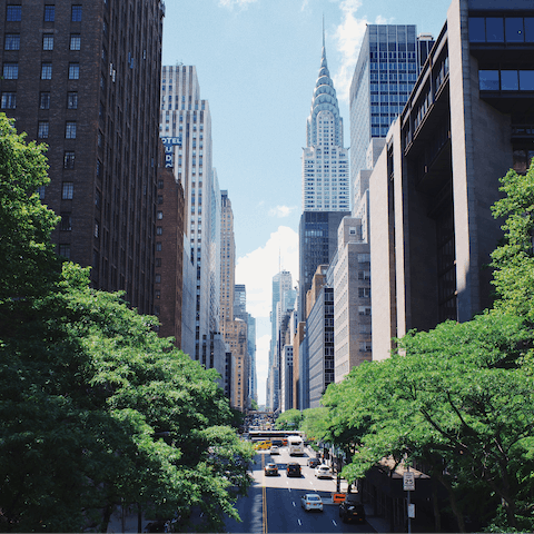 Gaze up at the Chrysler Building, a ten-minute walk away