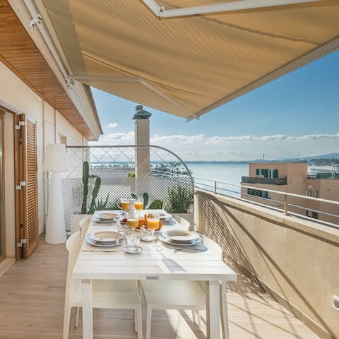 Enjoy beautiful views across the sea from the balcony