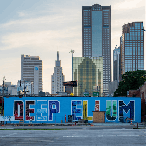 Explore the bars, music venues and art galleries in Deep Ellum, about a twenty-minute walk away