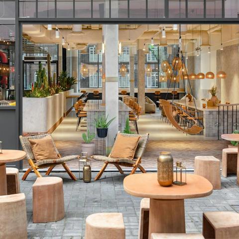 Enjoy the Californian-infused co-working space and restaurant  