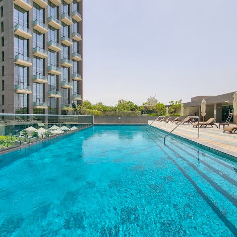 Spend sunny afternoons swimming laps in the communal pool