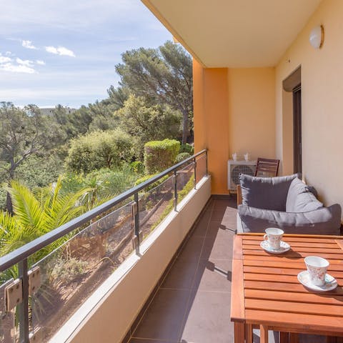 Start the day with croissants and coffee on your private balcony