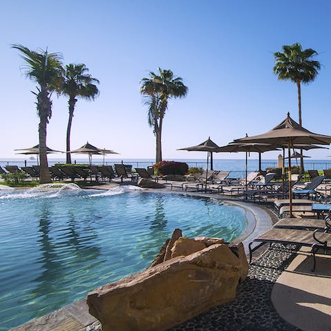 Head down to the shared swimming pool for a day on a lounger