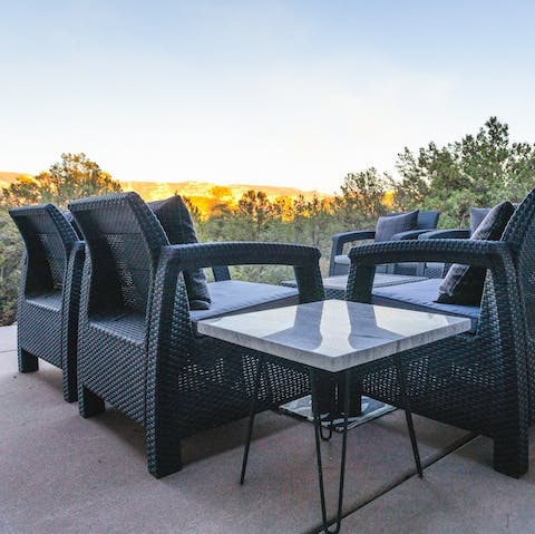 Enjoy the sunset on your patio as the light changes on the striking landscape