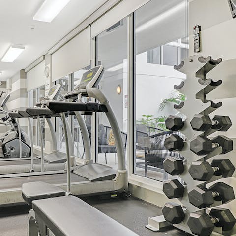 Keep up your fitness routine in the onsite gym
