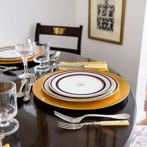 Rustle up dinner in the kitchen and gather for a meal around the antique dining table
