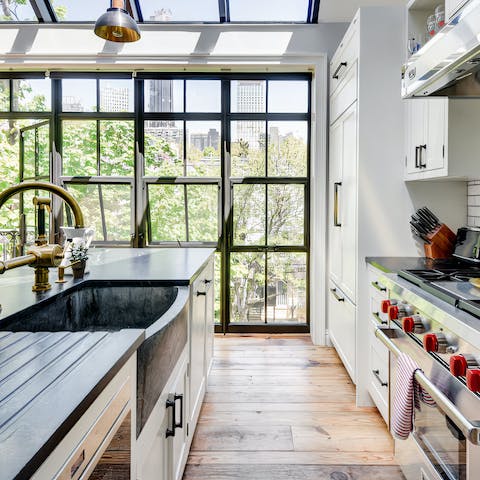 Cook up something spectacular underneath the huge windows in the kitchen