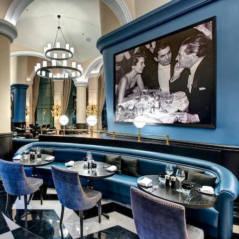 Enjoy gastronomic delights in the art deco style restaurant in the building