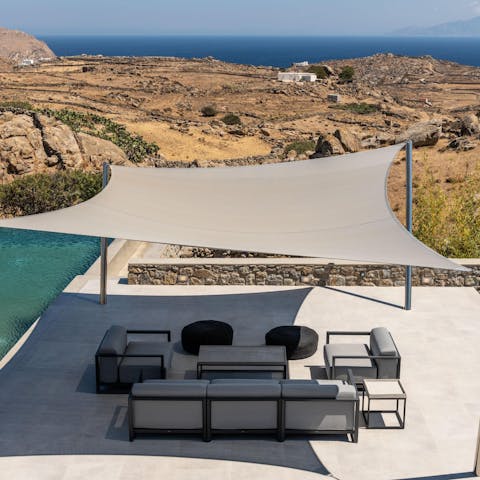 Take a perch under the verandah and look out over the Aegean Sea