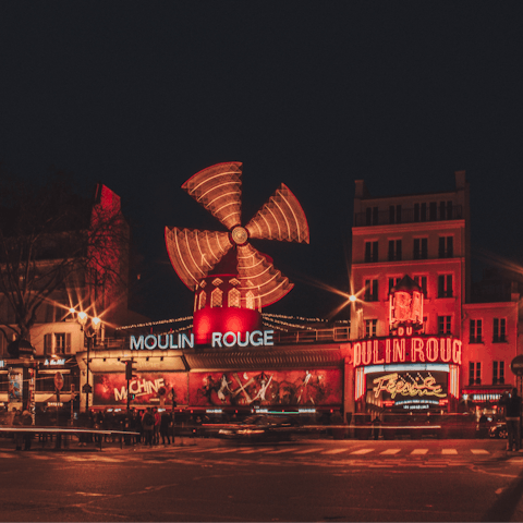 Experience the buzz of the Moulin Rouge, fifteen minutes away on foot