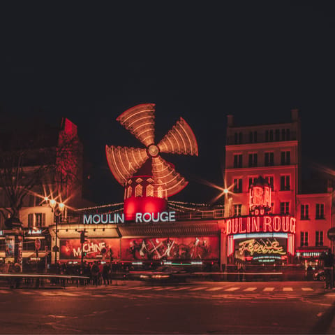 Experience the buzz of the Moulin Rouge, fifteen minutes away on foot