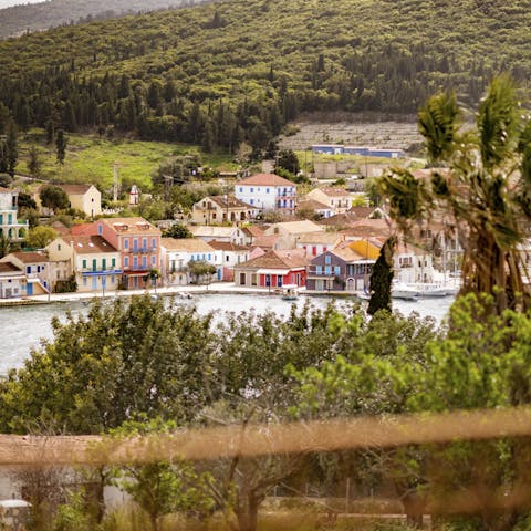 Admire the view over Fiskardo harbour