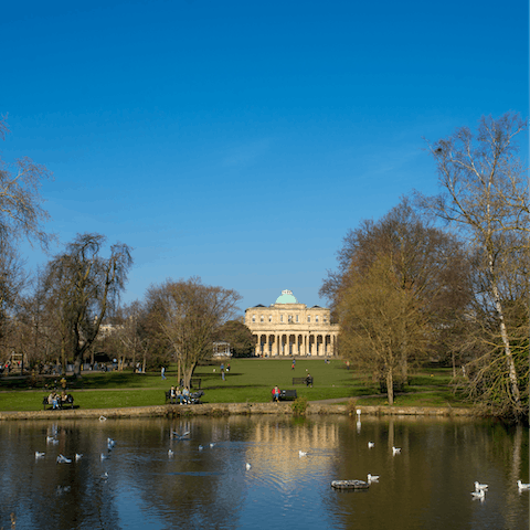 Watch the ducks at Cheltenham's Pittville Park, less than a twenty-minute drive away