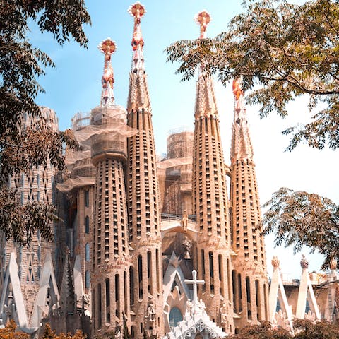 Visit the beautiful Sagrada Família, a five-minute walk away