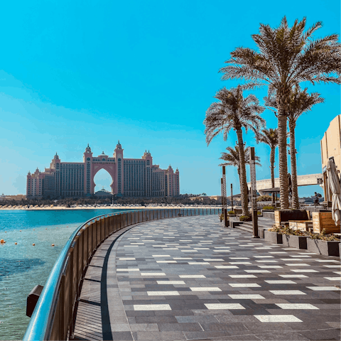 Explore the stunning Palm Jumeirah and find glitzy bars and classy restaurants