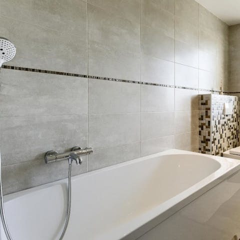 Treat yourself to a leisurely soak in the home's bathtub