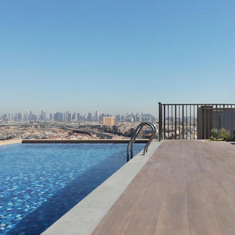 Enjoy looking out across the Dubai skyline from the rooftop terrace and pool