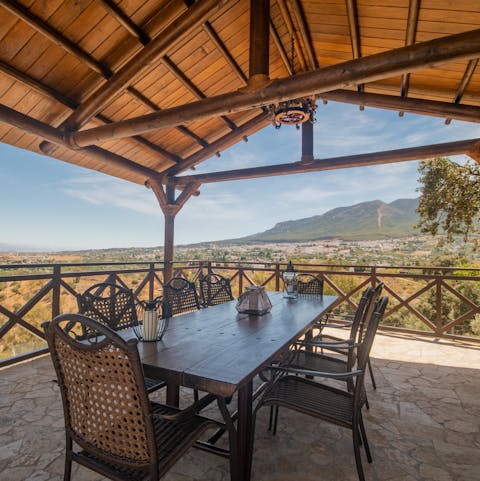 Admire the mountain vistas with an evening paella feast on the raised terrace