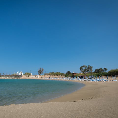 Explore the stunning beaches of the Protaras coast, with this one based a short walk from your home