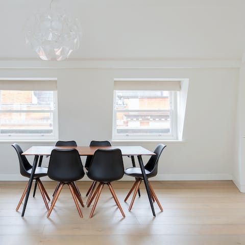 Enjoy meals in the Scandi styled dining area