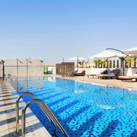 Enjoy a cooling dip in the rooftop pool