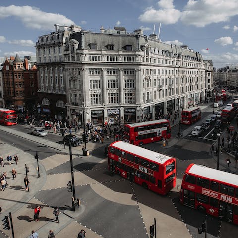 Soak up the buzzing atmosphere of Oxford Street, a three-minute walk away