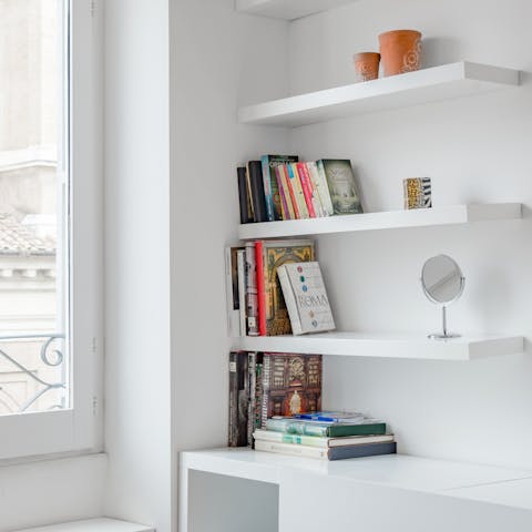 Spend rainy days curled up with a book from the host's small library