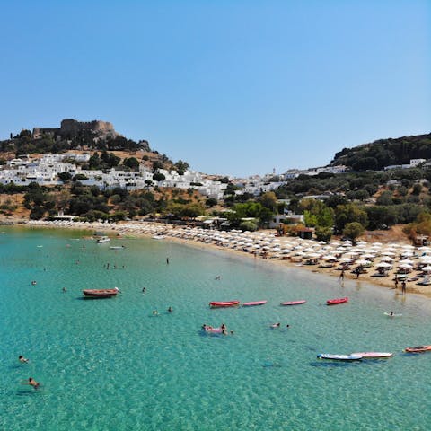Head to Lindos for shopping, dining and sightseeing on the clifftop acropolis – it's a ten-minute drive away
